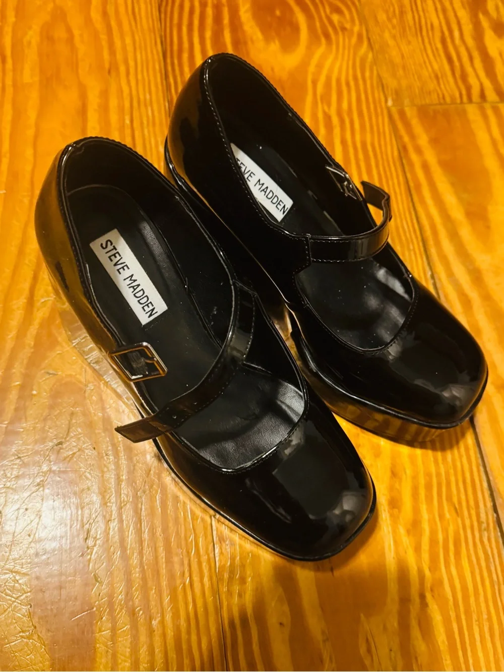 Steve Madden Nirvana Black Platform Wedges with Buckle Strap